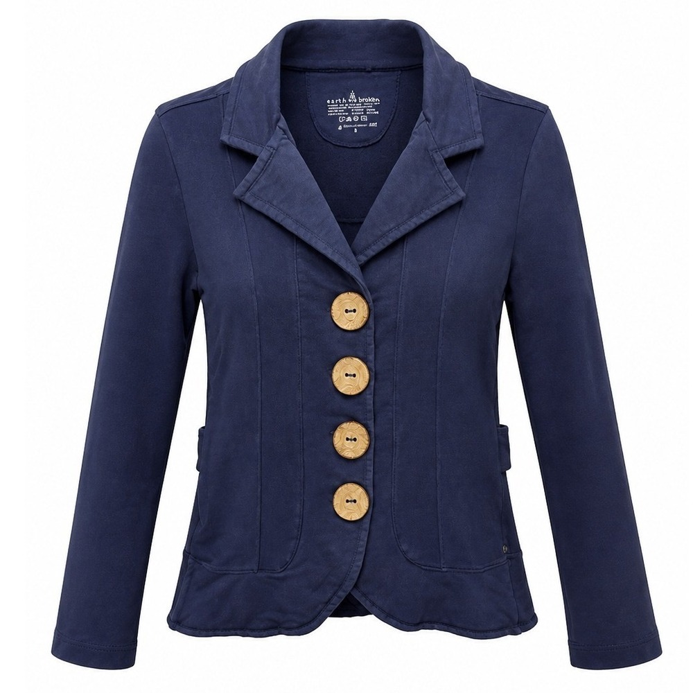 Neon Buddha Womens Blazer Small Navy Boho Artsy Knit Large Buttons
